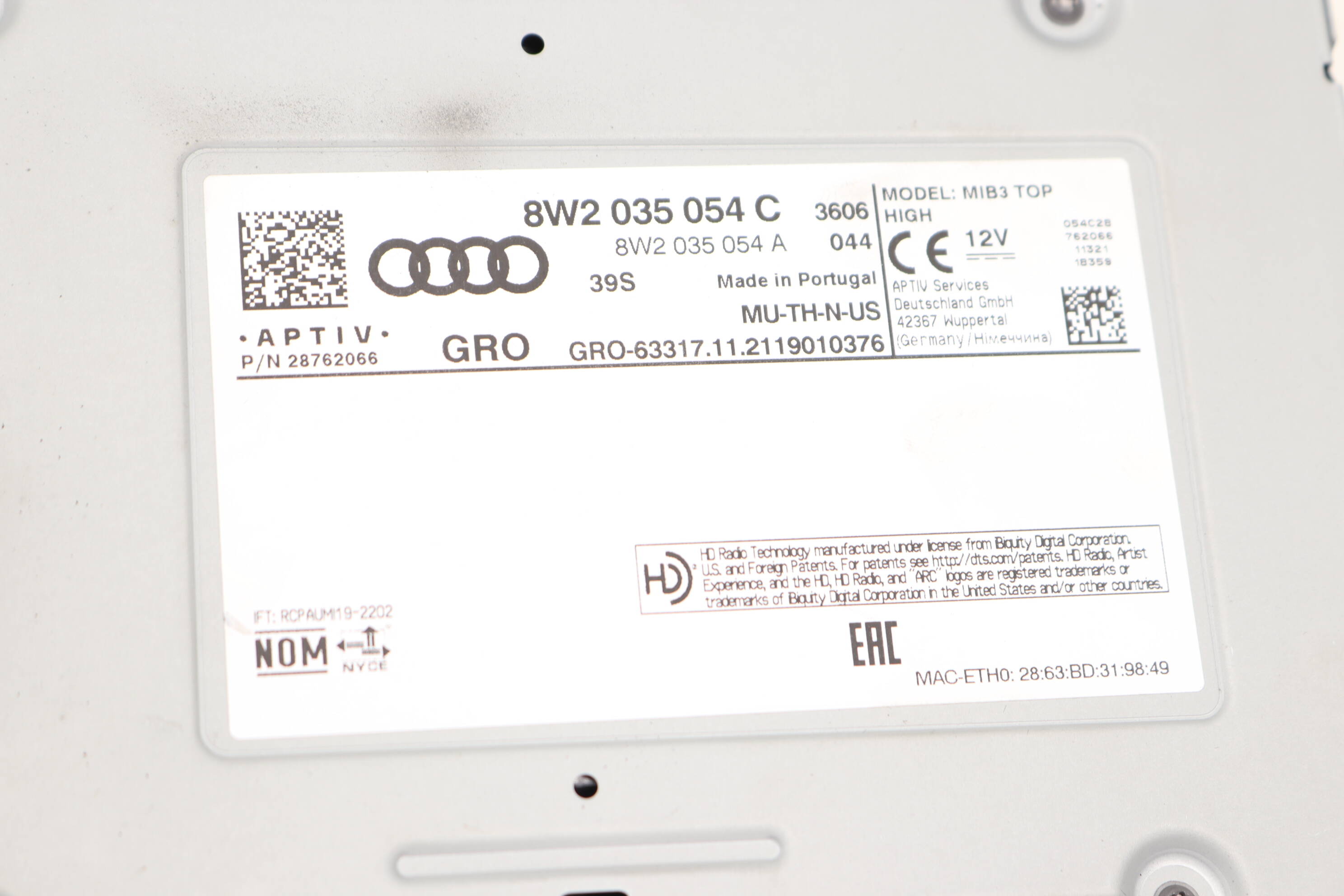 Audi Mmi Multimedia Mib3 Control Module Unit 8W2035054C